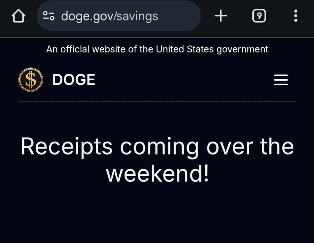 Doge website saying receipts coming over the weekend.