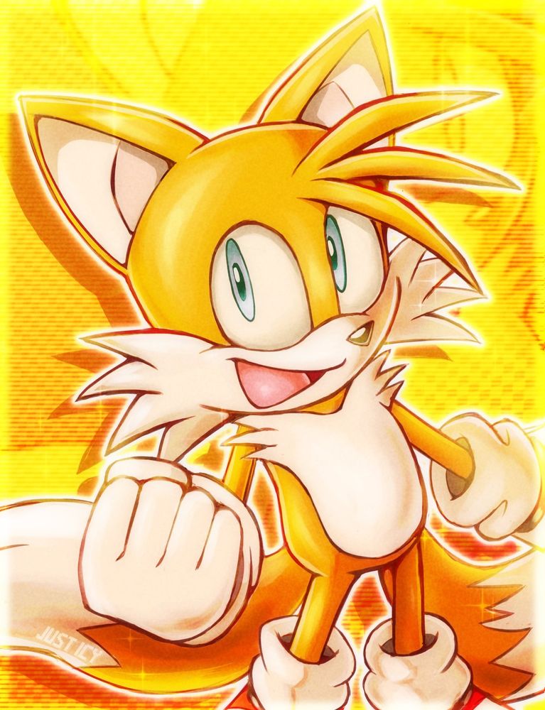 An image depicting Miles ‘Tails’ Prower from the Sonic the hedgehog series smiling at the camera from slightly below. 

Fun fact: I actually did the sketch and shading in Firealpaca as a quick experiment before porting everything back over into Clip studio for the more detailed colouring and brush work!