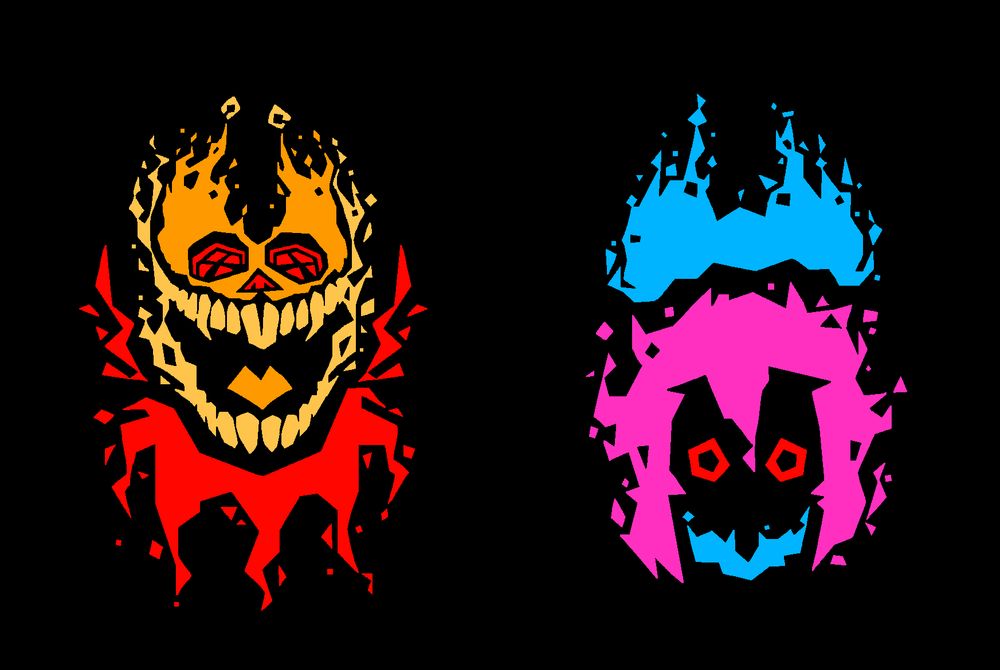 The left face is of the character named, "Lester T. Jester".
The right face is of the character named, "Shelly".