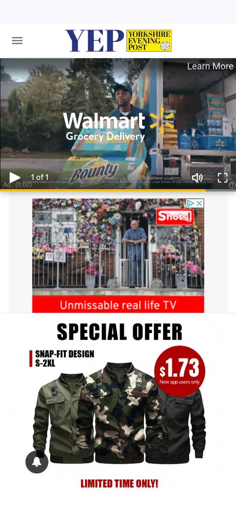 A screenshot from the Yorkshire Evening Post that's 100% ads.