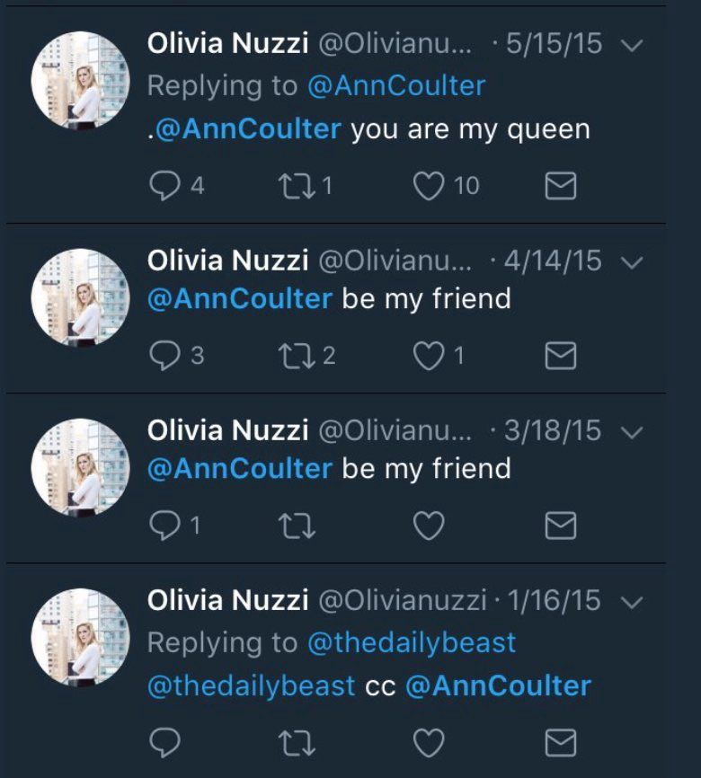 Olivia Nuzzi begging Ann Coulter to notice her 