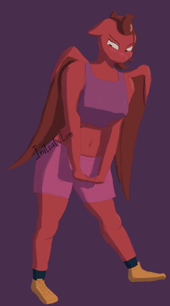 Rough coloured drawing of an anthropomorphic pegasus