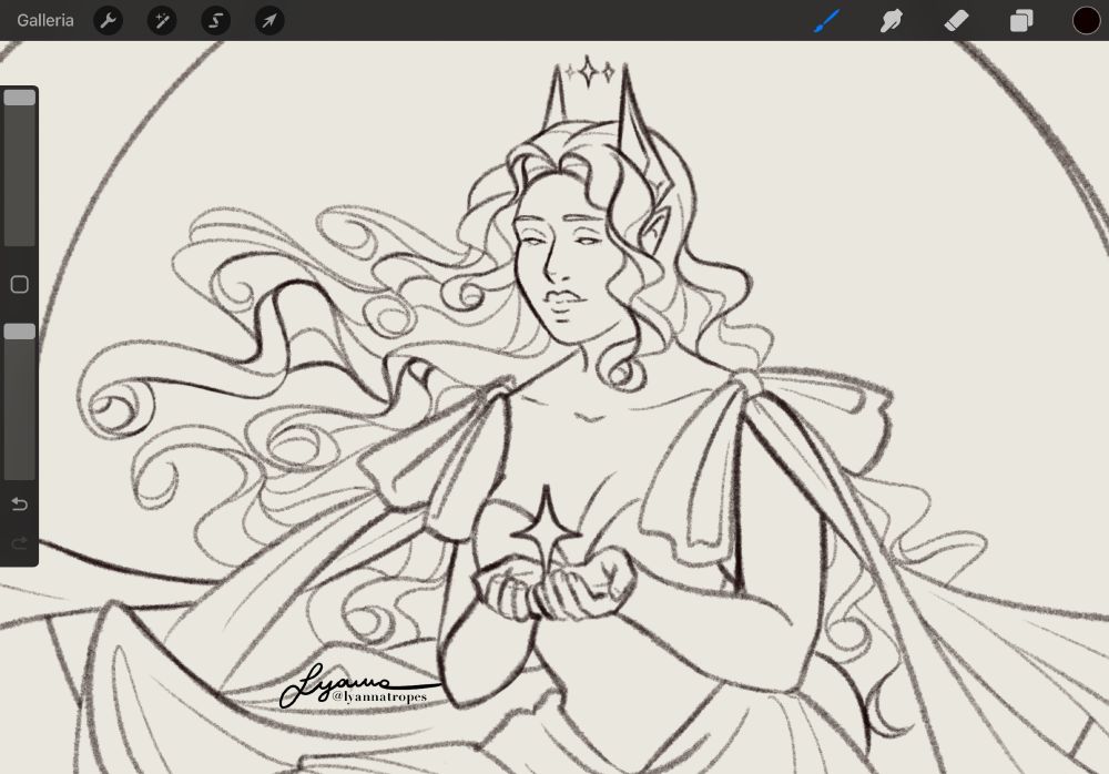 close up wip of a piece showing Ipomoea holding a star in their hands.