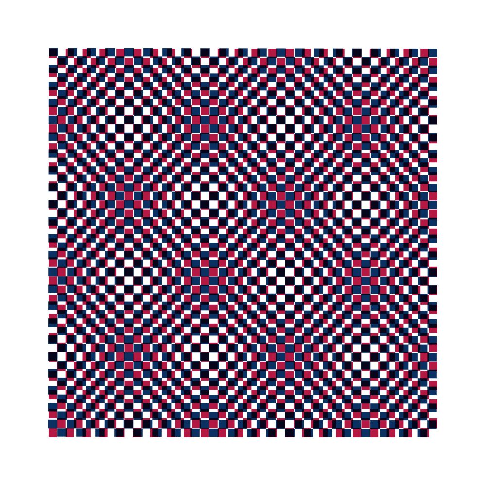 Dense pattern of overlapping blue and red rectangles, slightly off-balance