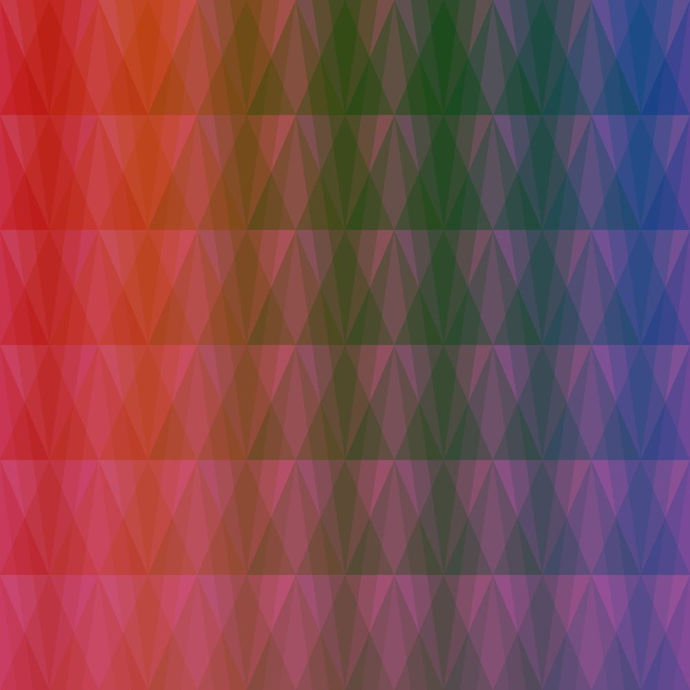 Overlapping triangles in a rainbow of pink through blue