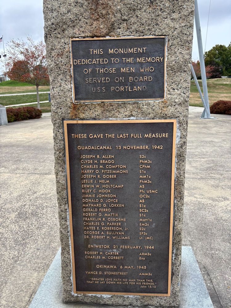 Memorial of veterans who died serving on the USS Portland during WWII. 
Portland ME.