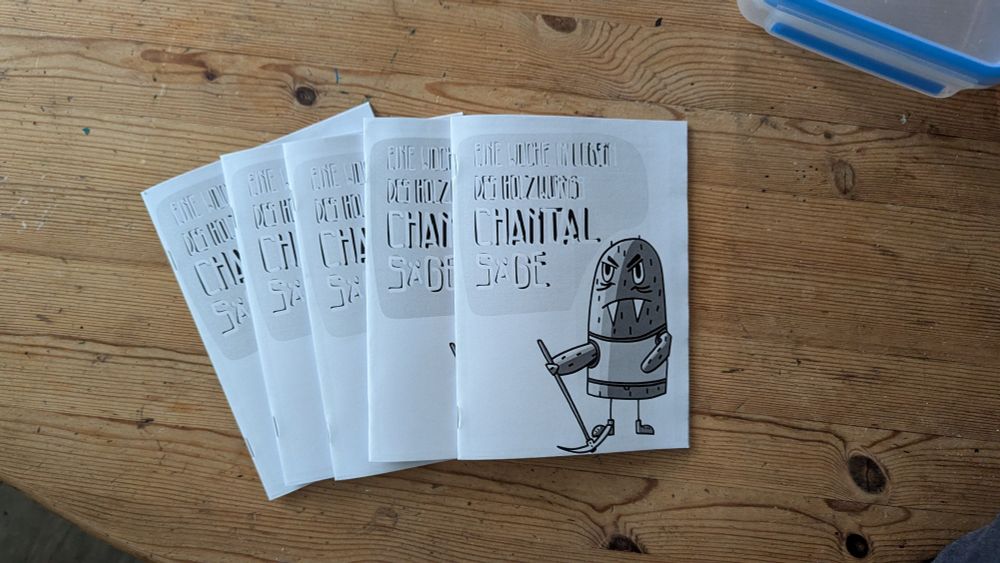 Ein stapel von 5 comics mit dem titel "eine woche im leben des holzwurms chantal säge"
