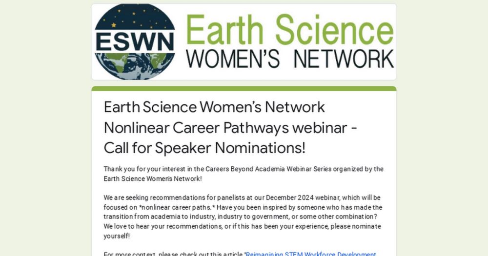 Earth Science Women’s Network Nonlinear Career Pathways webinar - Call for Speaker Nominations!