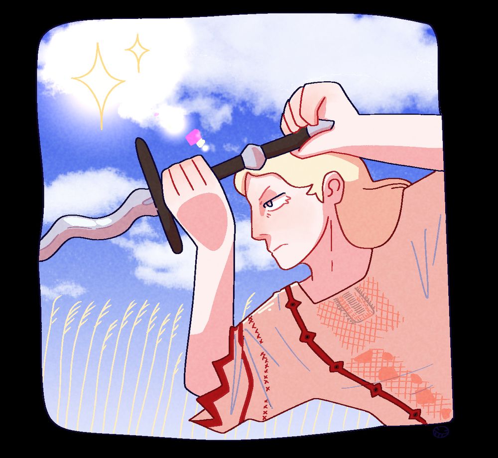 pale swordsman in a loose shirt