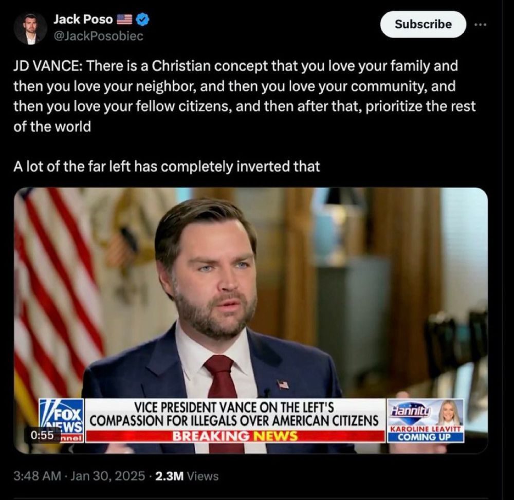 jd vance says christianity means you love family first, not the rest of the world