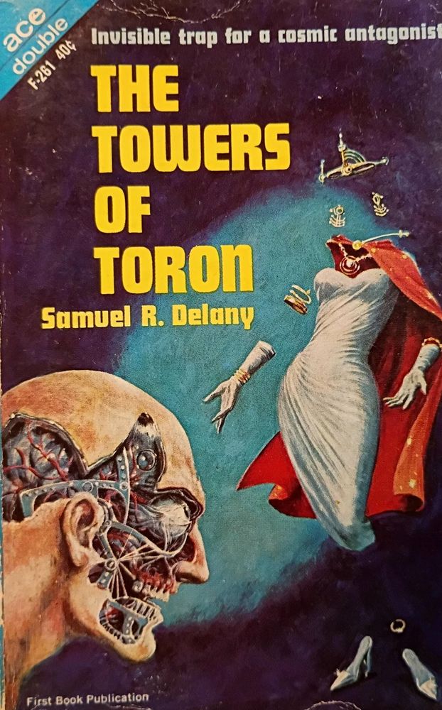 Paperback novel cover for "The Towers of Toron" by Samuel R. Delany.