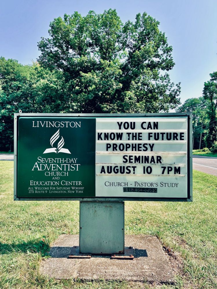 Church sign: You can / know the future / prophesy / seminar.