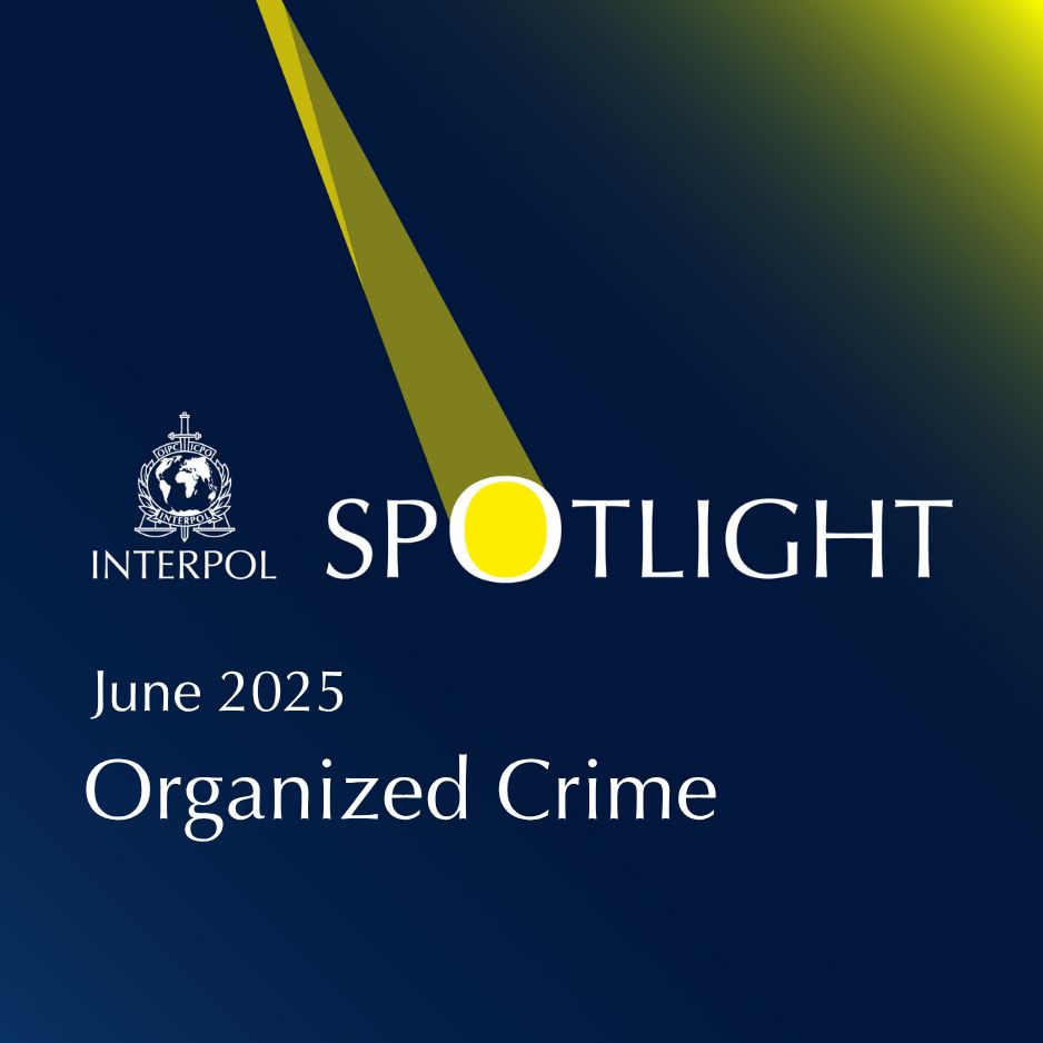 Quote card with the logo of INTERPOL's new newsletter.
Text on screen:
Spotlight 
June 2025
Organized Crime