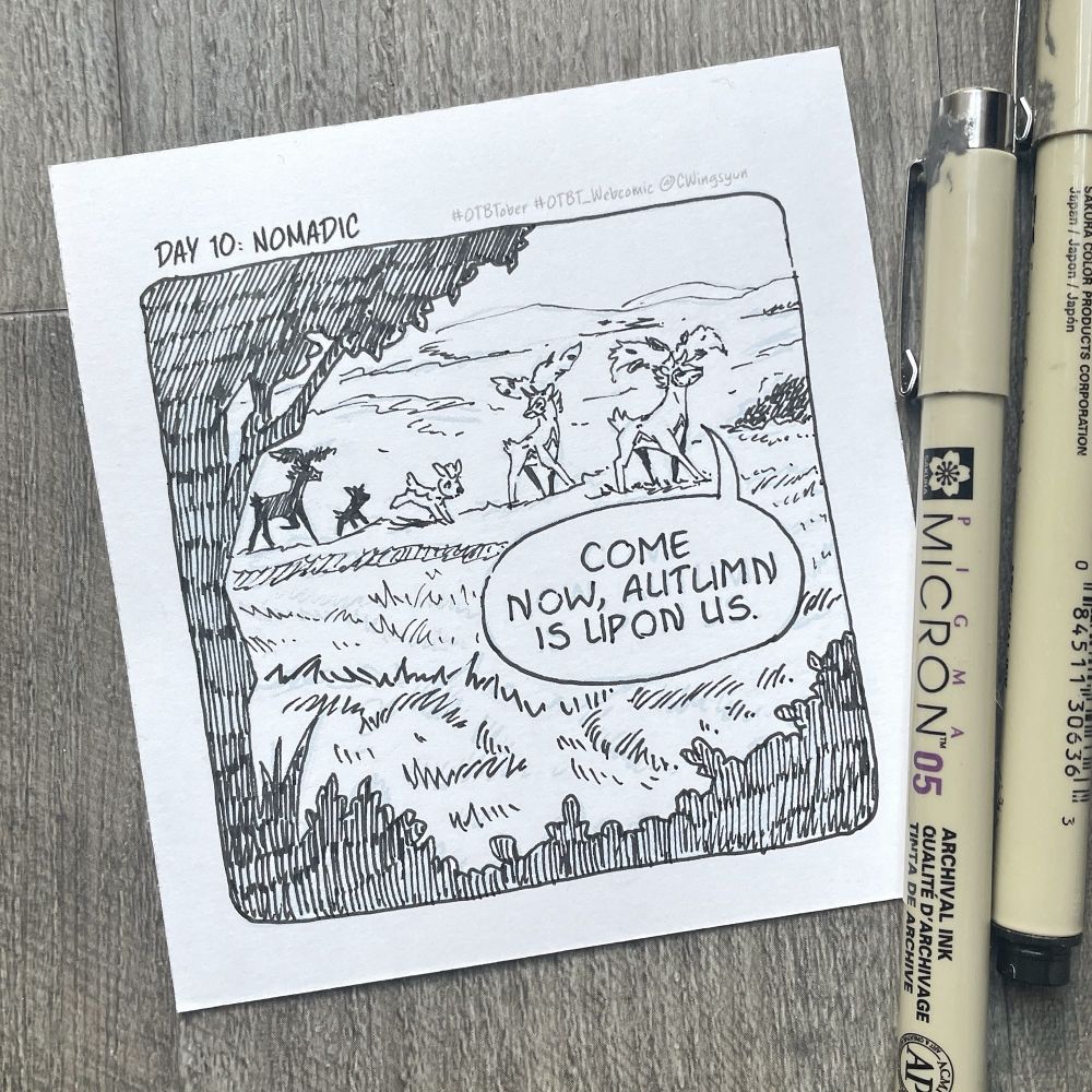 Photograph of the same single panel comic, which was drawn traditionally on bristol board.