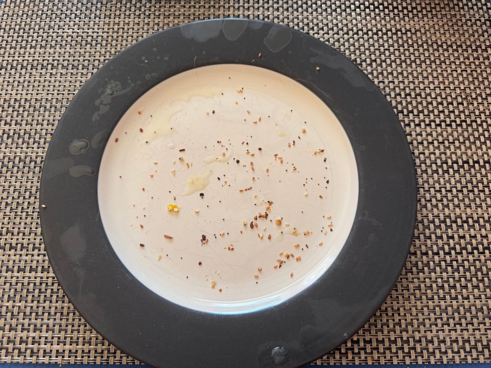 The aftermath, empty place with everything bagel seasoning everywhere. 