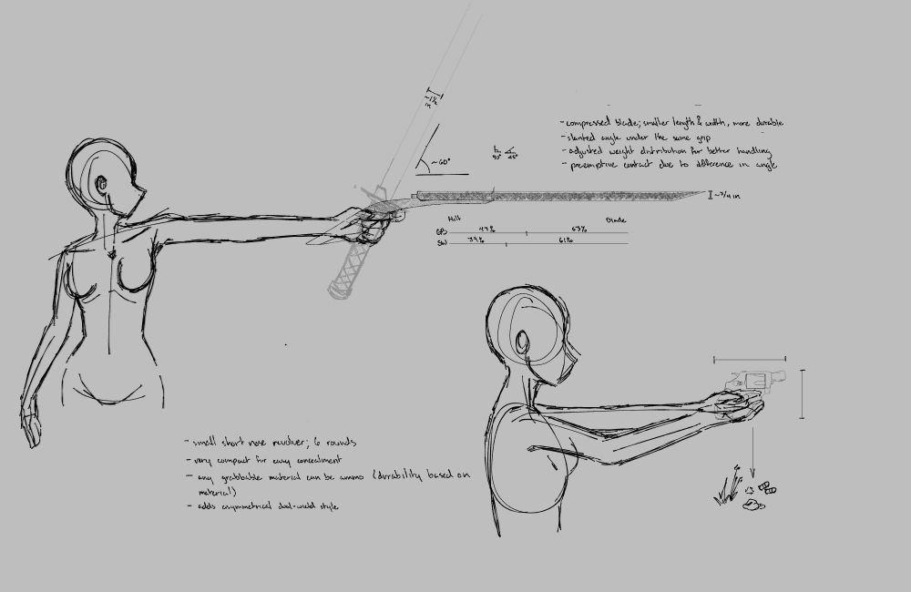 Witchblade:
The blade is composed to reduce the length and width while increasing the durability. The design follows the usual Gunblade traits found in other media. As something like this has not come to exist in Kubo's vision (yet), most Soul Reapers may struggle to adjust to this weapon. 
BBRR:
Half as many rounds as Black Barrel Replica, yet more compact and easier to handle than BBR. Furthermore, it has the unique trait of turning anything into ammunition (i.e. blades of grass, pebbles, metal pipes, etc.). The durability of the material translates to the strength of the bullet.  This can provide a range of ammo that can either subdue or kill enemies. 