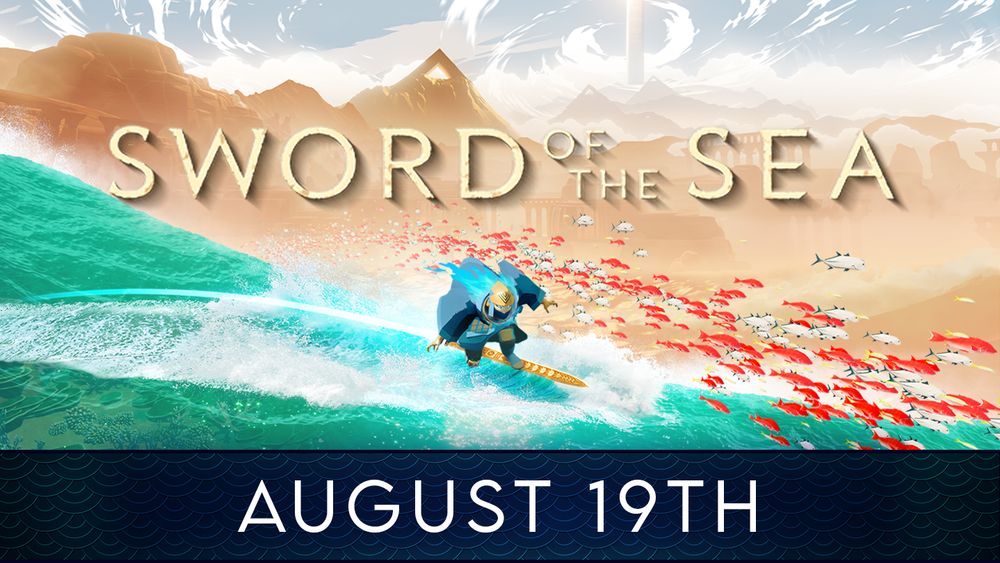 Key art from Sword of the Sea launching August 19th, 2025.