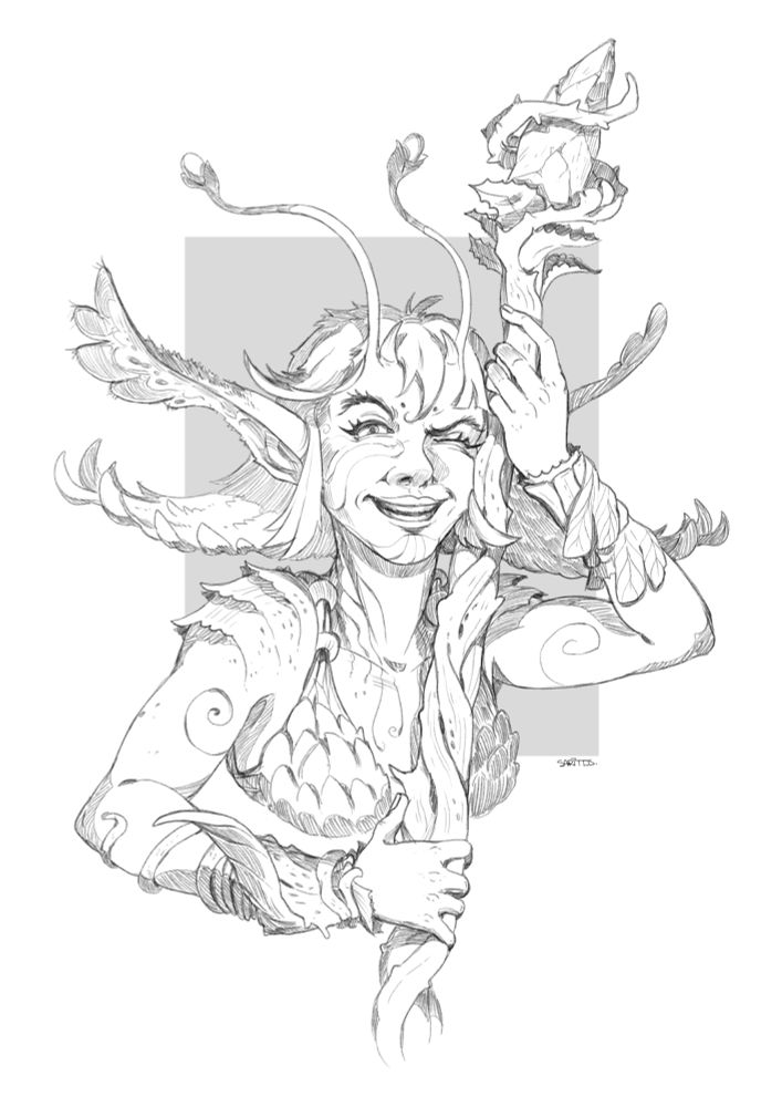 fairy sorcerer holding a staff and smiling 