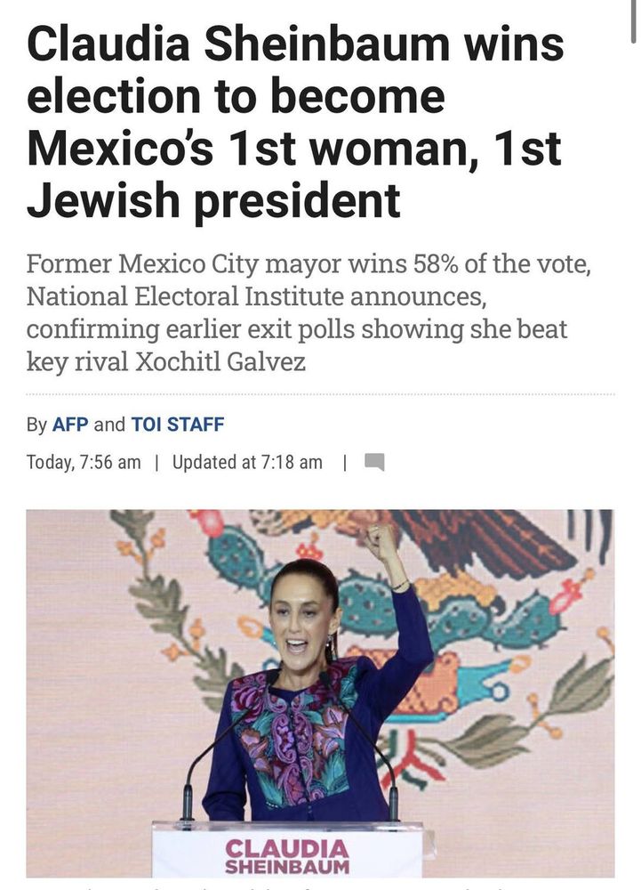 headline story from the day that Claudia Sheinbaum became Mexico's first woman and first Jewish president.