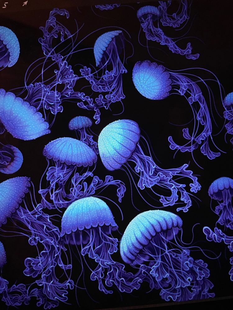 digital painting of jellyfish on a black background 