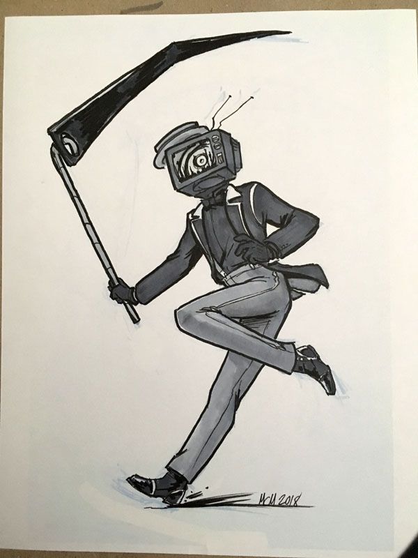 Same basic description as the first image, but Negative is depicted in a full body pose here, skidding to a halt and looking over his shoulder at something off the page.