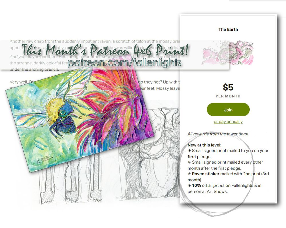 image of a bright be print. pink flower, yellow bee. available at five or more dollars a month.