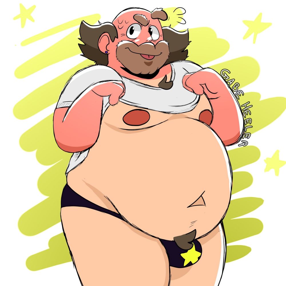 Greg Universe pulling his shirt up to expose his belly.