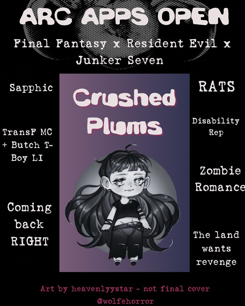 A trope map for a sapphic novella called crushed plums comped to final fantasy, resident evil, and junker seven. It’s t4t with  a trans woman and a butch t boy with the tropes “coming back right” “zombie romance” and “the land wants revenge” it also includes disability rep and rats 