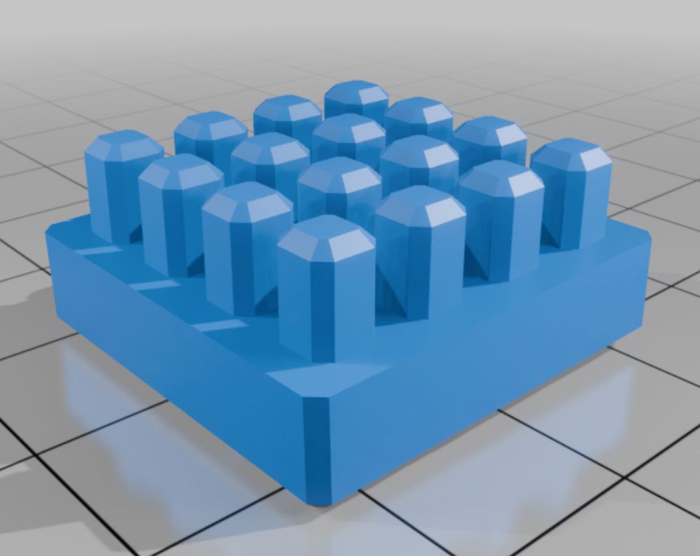 Render of the model, with one corner facing the front and each of the sixteen fingers that mate with he Lisa clearly visible.