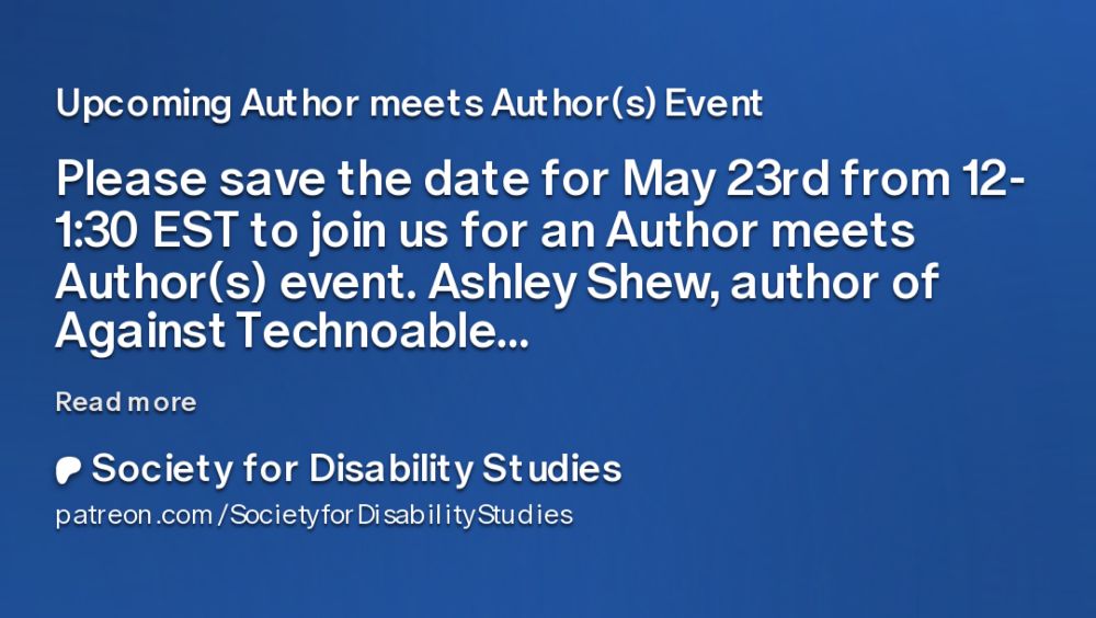 Upcoming Author meets Author(s) Event | Society for Disability Studies