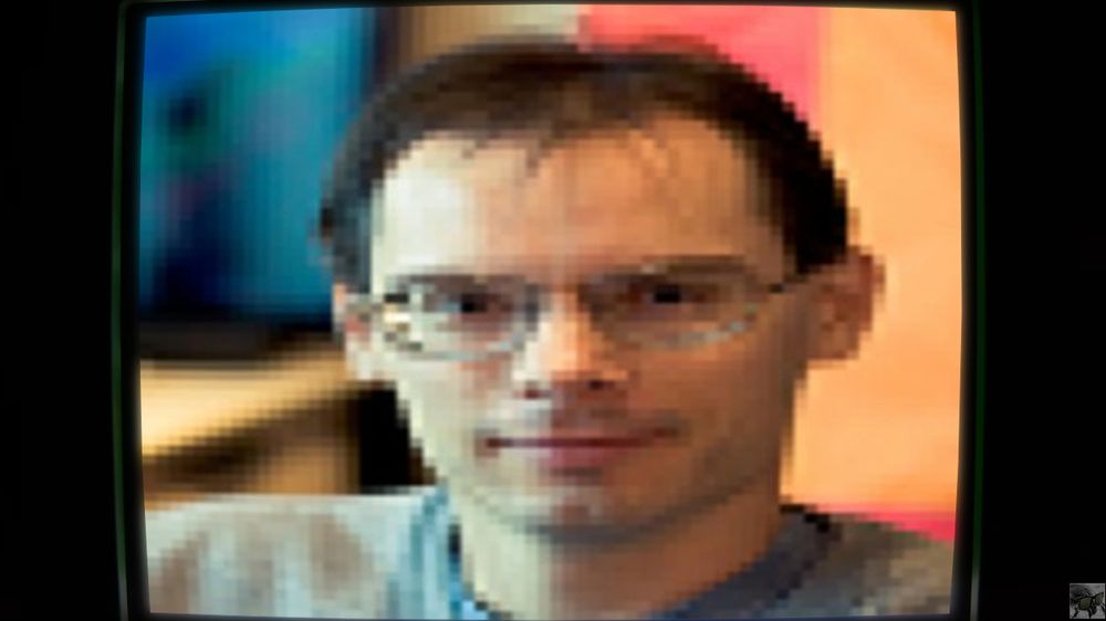 danooct1 video screenshot pointed at a CRT monitor which is displaying an image of tim sweeney (edited)