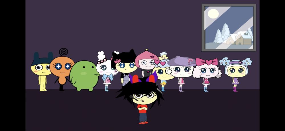 Wrapper Offline Photos with Canon Tamagotchi Characters and Createtchi(Female) but poorly recreated.