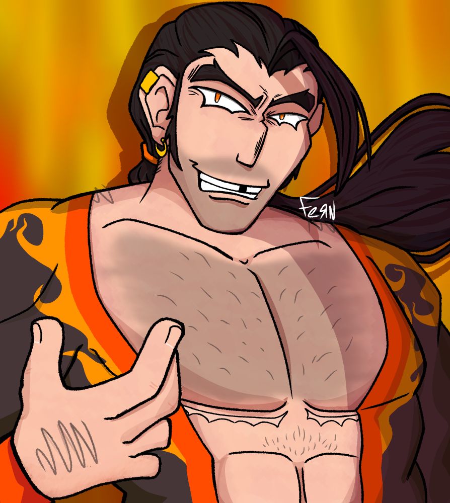 Same drawing from the last slide but without the fire in his hand