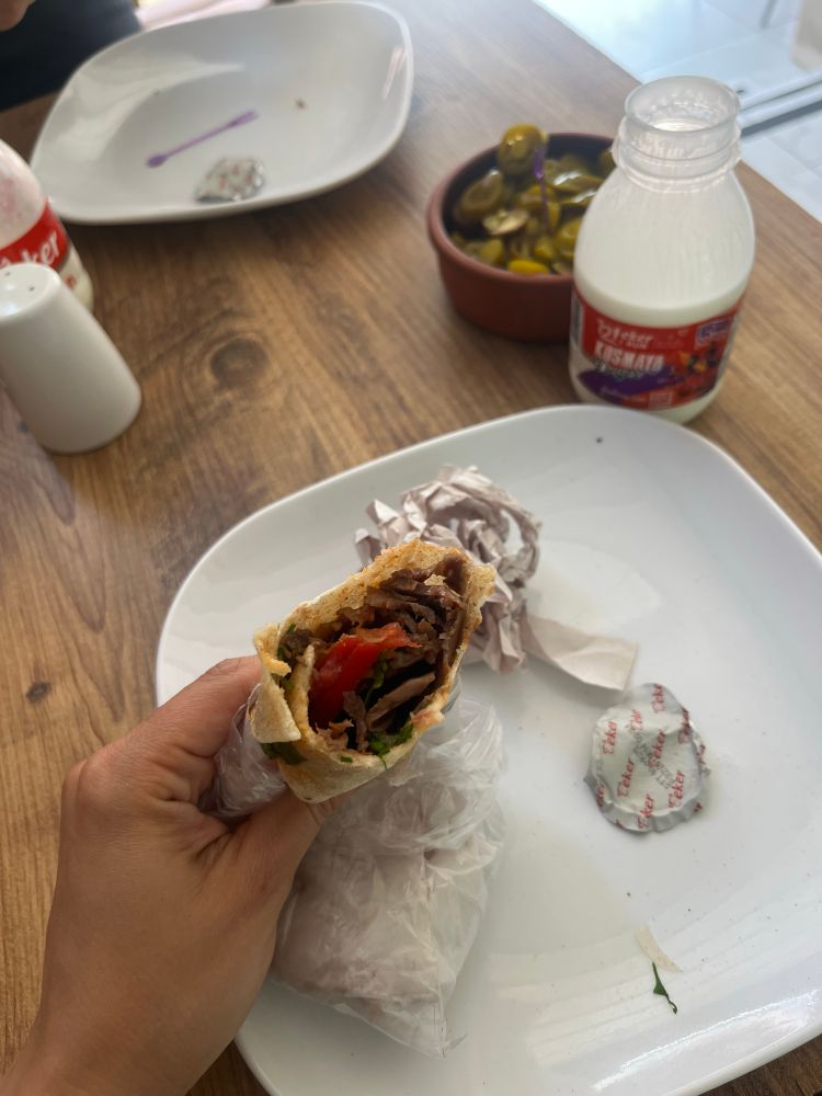 turkish döner dürüm - with meat and tomatoes 
