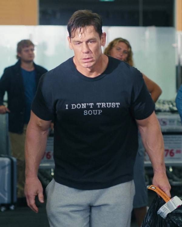John Cena in a t-shirt that reads "I Don't Trust Soup"