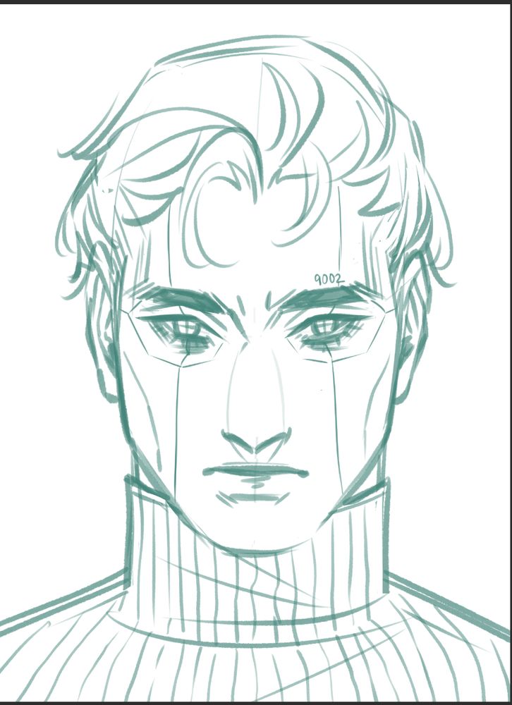 close-up drawing of a man with cybernetic eyes