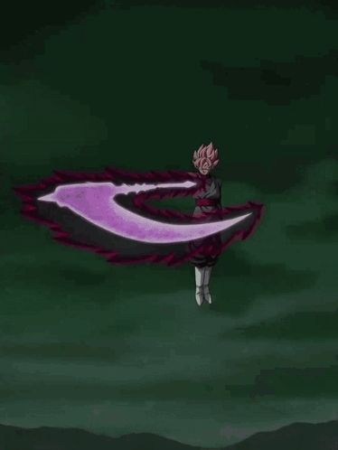 a cartoon character with pink hair is holding a large purple sword