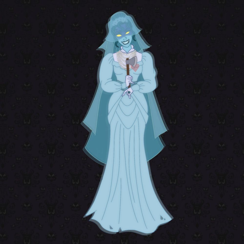 A drawing of Constance Hatchaway, the ghost bride from Disney's many Haunted Mansion attractions in their theme parks.
