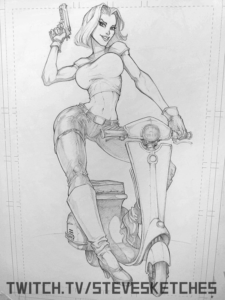 Photo of a pencil drawing of Abbey Chase, the main character of the cult classic 90's comic Danger Girl by J. Scott Campbell.  