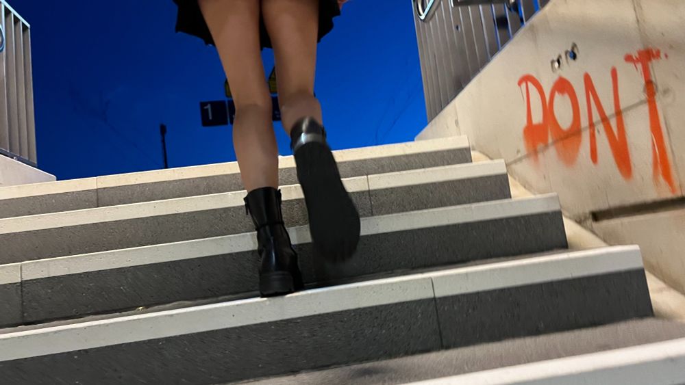 My Girlfriend in a Skirt at Stairs. You have to imagin
