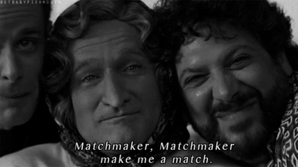 a black and white photo of three men with the words matchmaker matchmaker make me a match