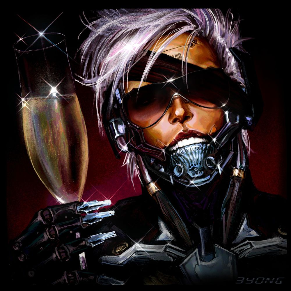 new raiden drawing shiny man he drinks out of stupid flute glass