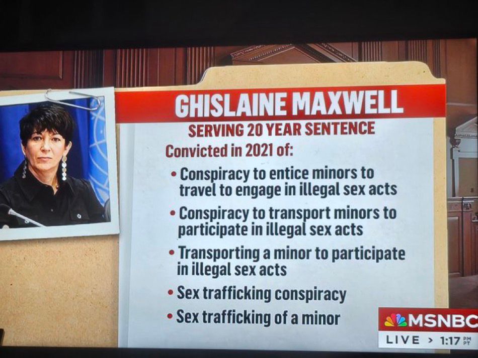 List of convictions against Ghislaine Maxwell, serving a 20 year sentence. 