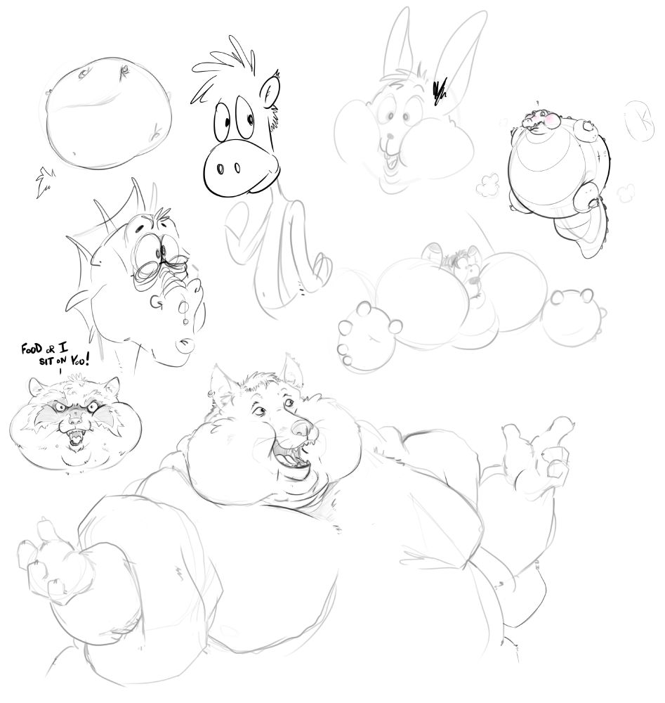 Sketch doodles, some fat, some inflated, all blah.