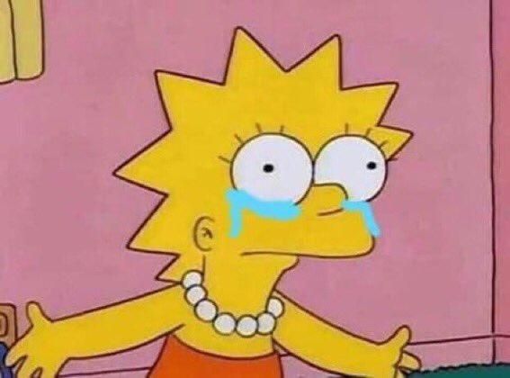 Meme of Lisa Simpson with her arms out and tears welling up under her eyes