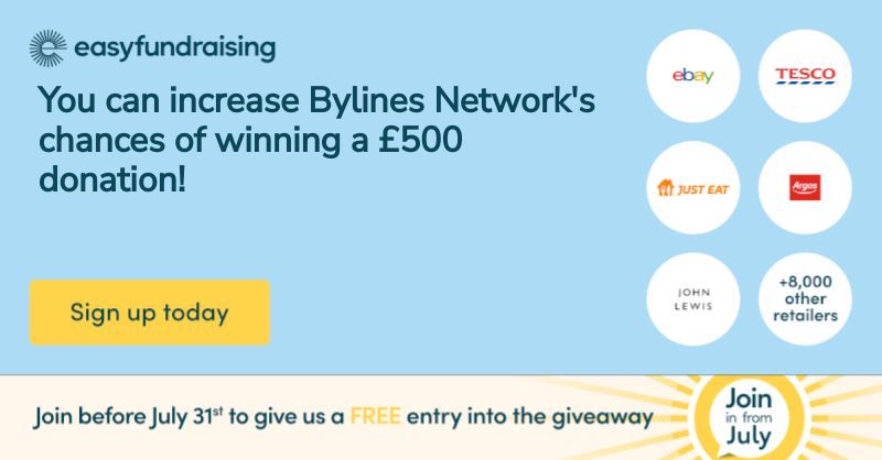 Bylines meme, promoting joining easyfundraising to increase Byline’s Network’s chances of winning a £500 donation!