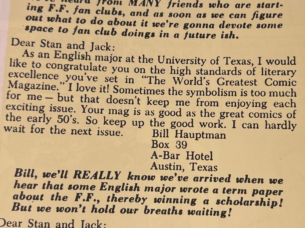 Letter from Bill Hauptman