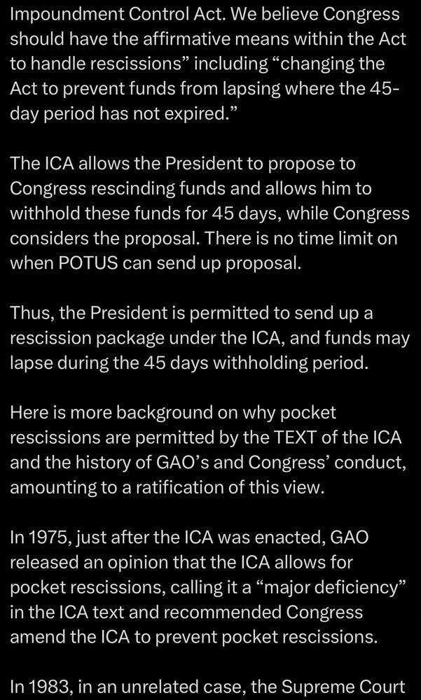 Impoundment Control Act. We believe Congress should have the affirmative means within the Act to handle rescissions