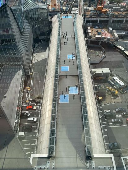 An aerial view of the walkway, showing it's height above ground level.
