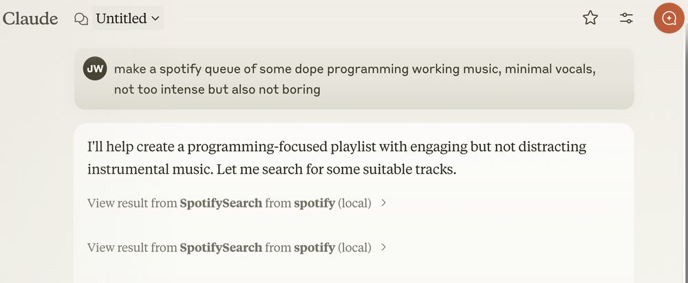 Claude Desktop LLM request to make a dope programming working music playlist, minimal vocals, not too intense but not boring